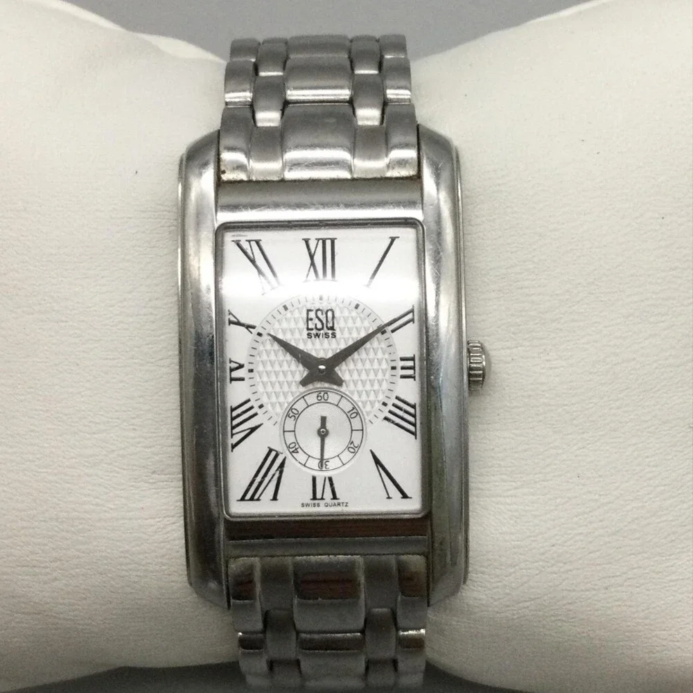 ESQ By Movado Womens Watch 23mm Tank White Dial Stainless New Battery 6